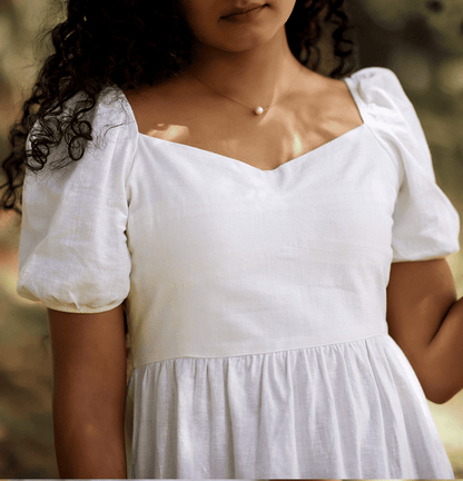 Khadi White Babydoll Dress with puff Slevees