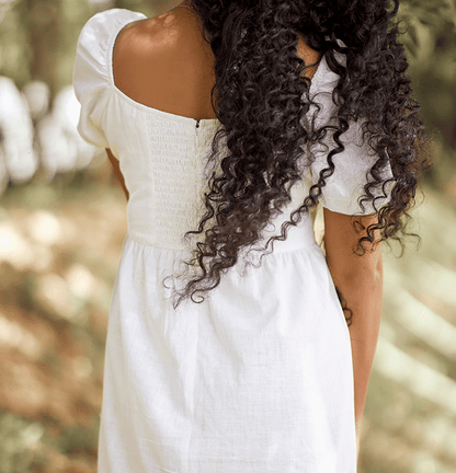 Khadi White Babydoll Dress with puff Slevees